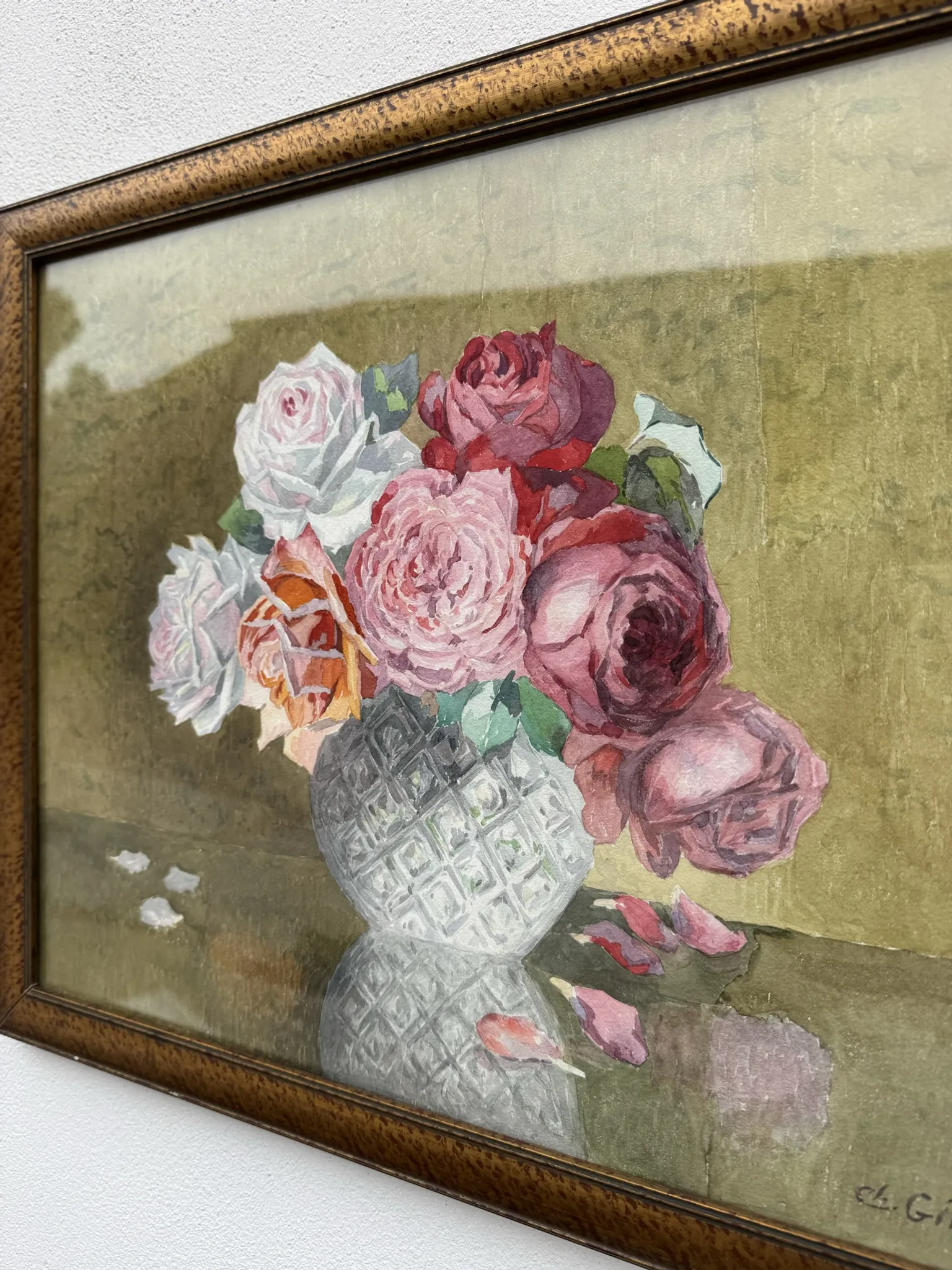 Still life with roses, old watercolour.