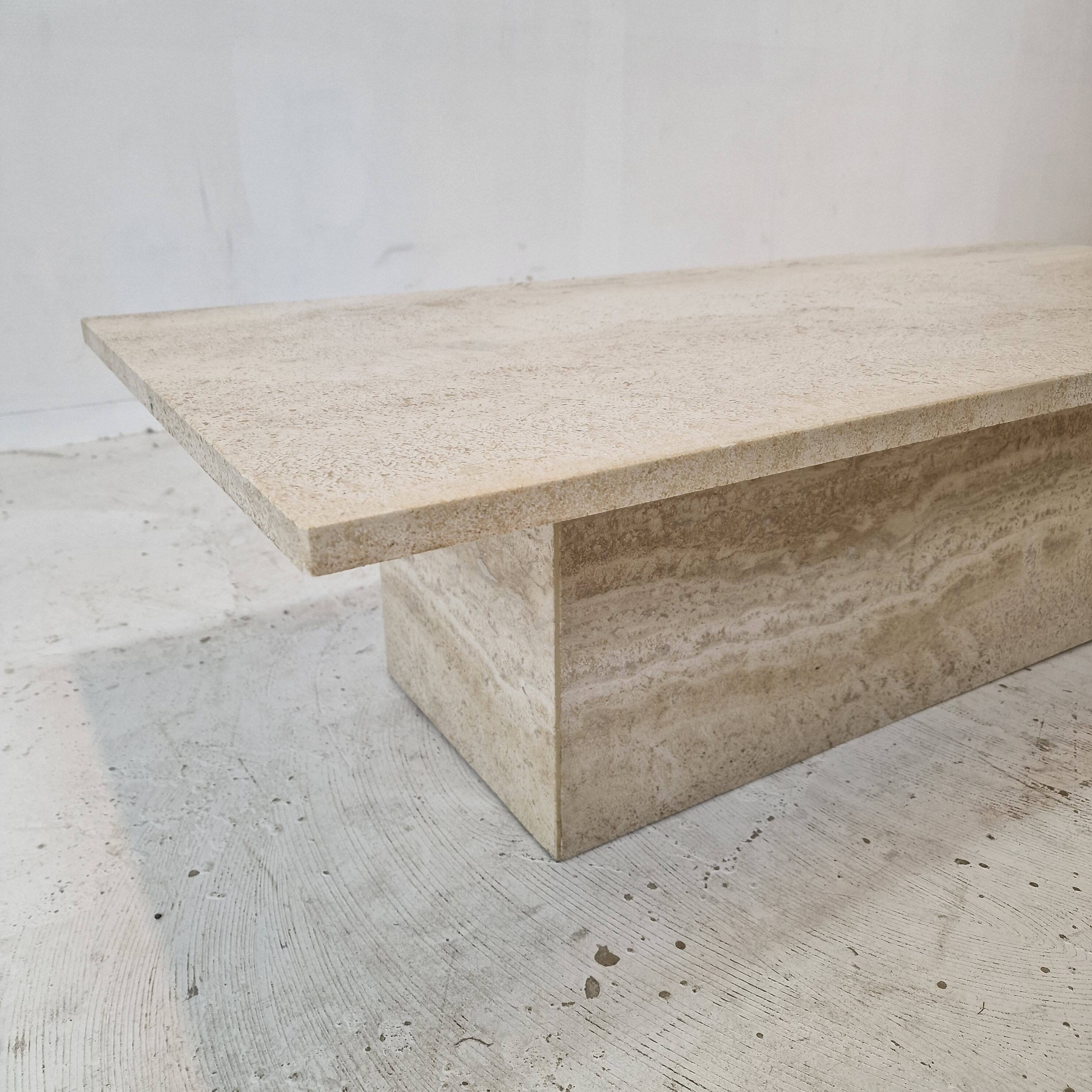 Rectangle Travertine Coffee or Side Table with Brass, Italy 1980s