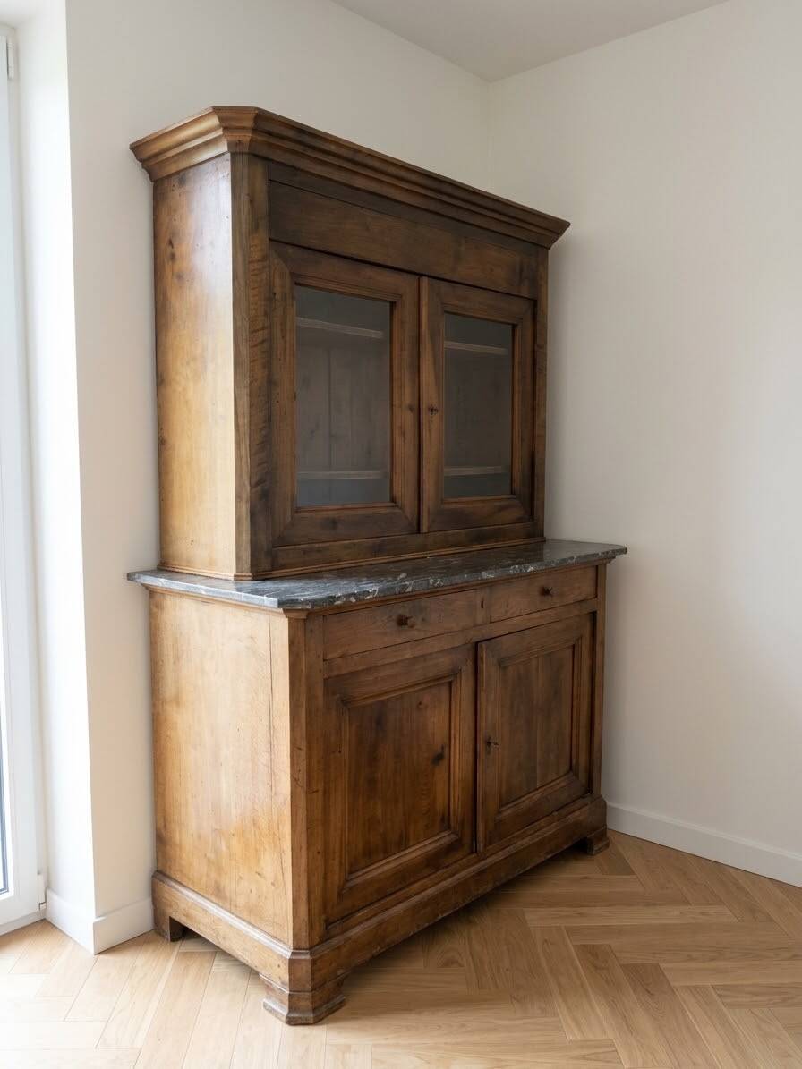 Antique wooden sideboard with marble top