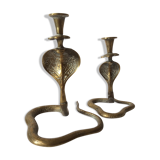 Two zoomorphic brass cobra snake candlesticks