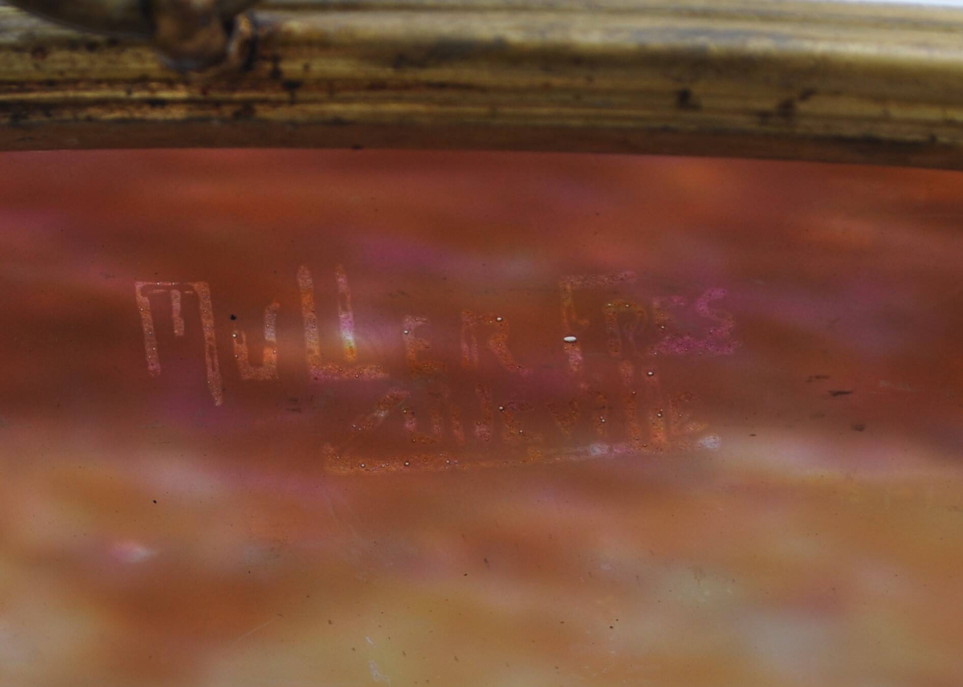 Muller frères Art Deco Chandelier - Bronze & Glass Paste - 1930s