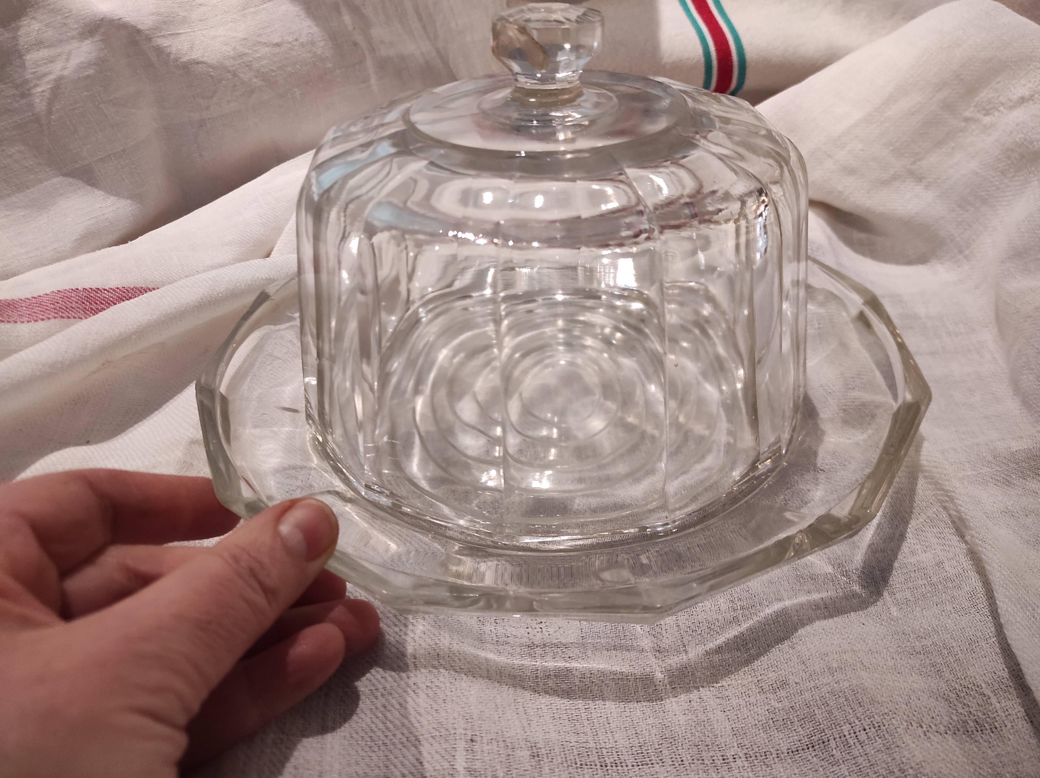 French vintage glass cheese dish