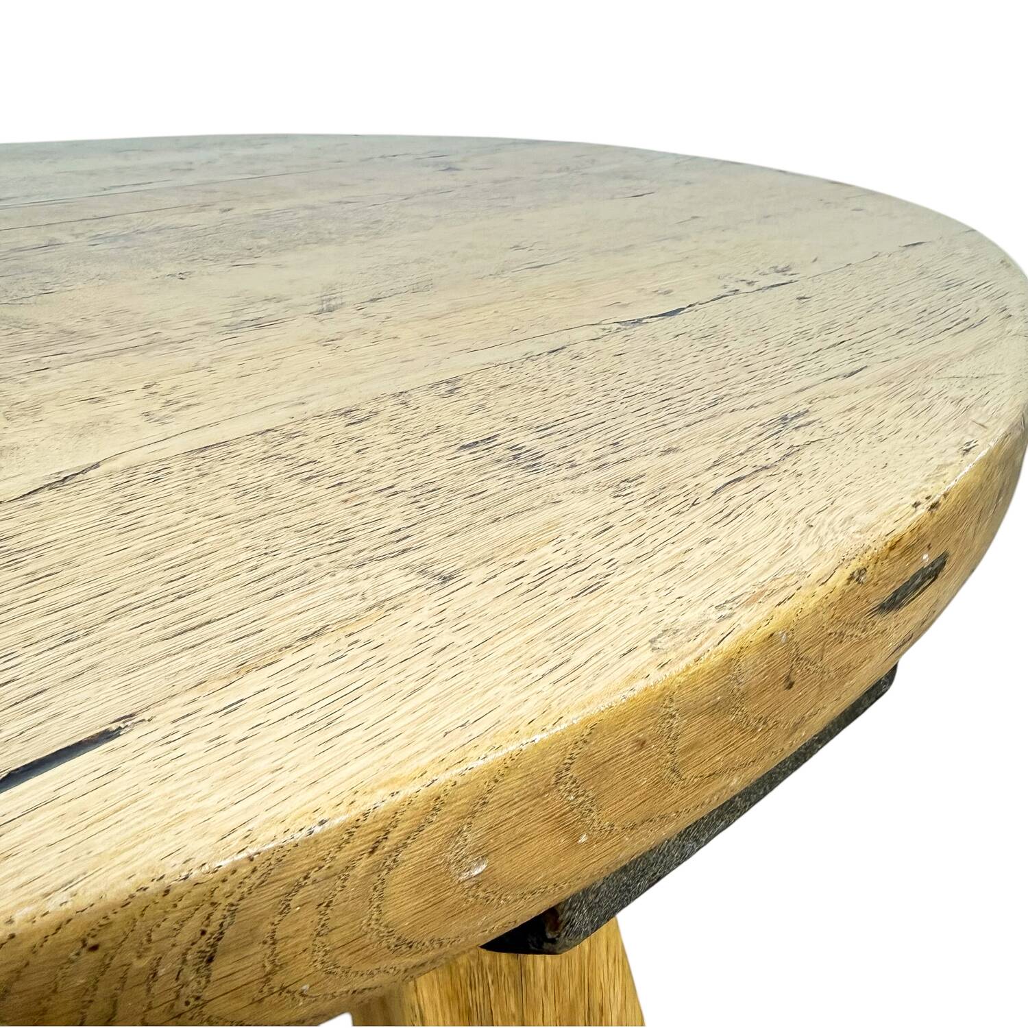 Rustic Solid Oak Coffee Table – Round Brutalist Style – Vintage European De