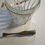 Vintage 1970s glass and metal ice bucket with tongs