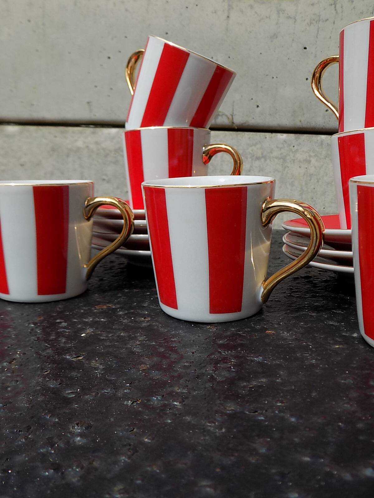 Striped cups and saucers