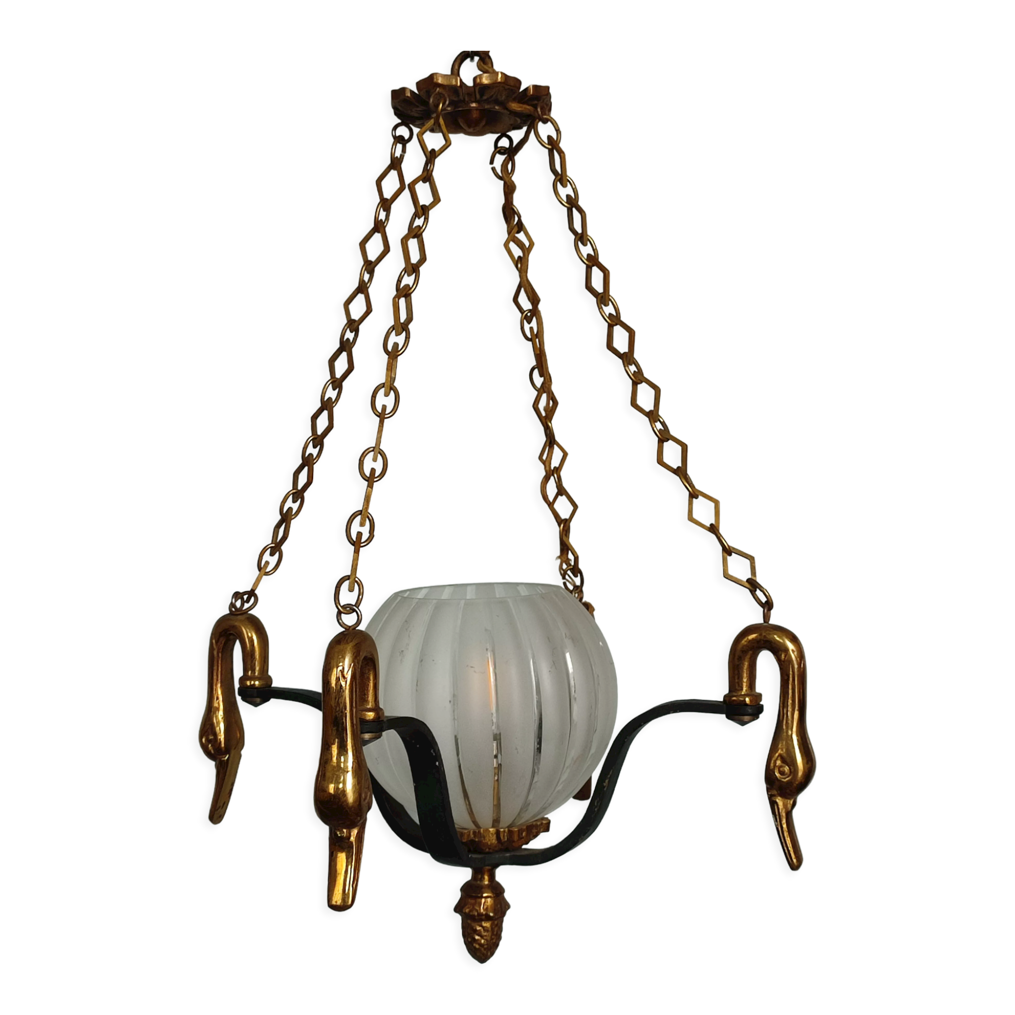 Lustre ancien en bronze avec son globe