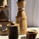 Stool, side table, cylindrical solid mango wood end table.