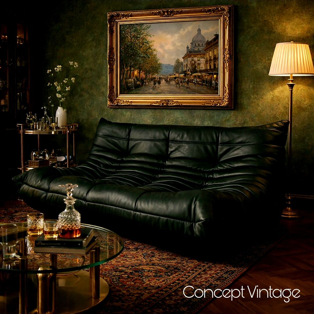 Three-seater leather sofa togo – Ligne Roset - circa 1990