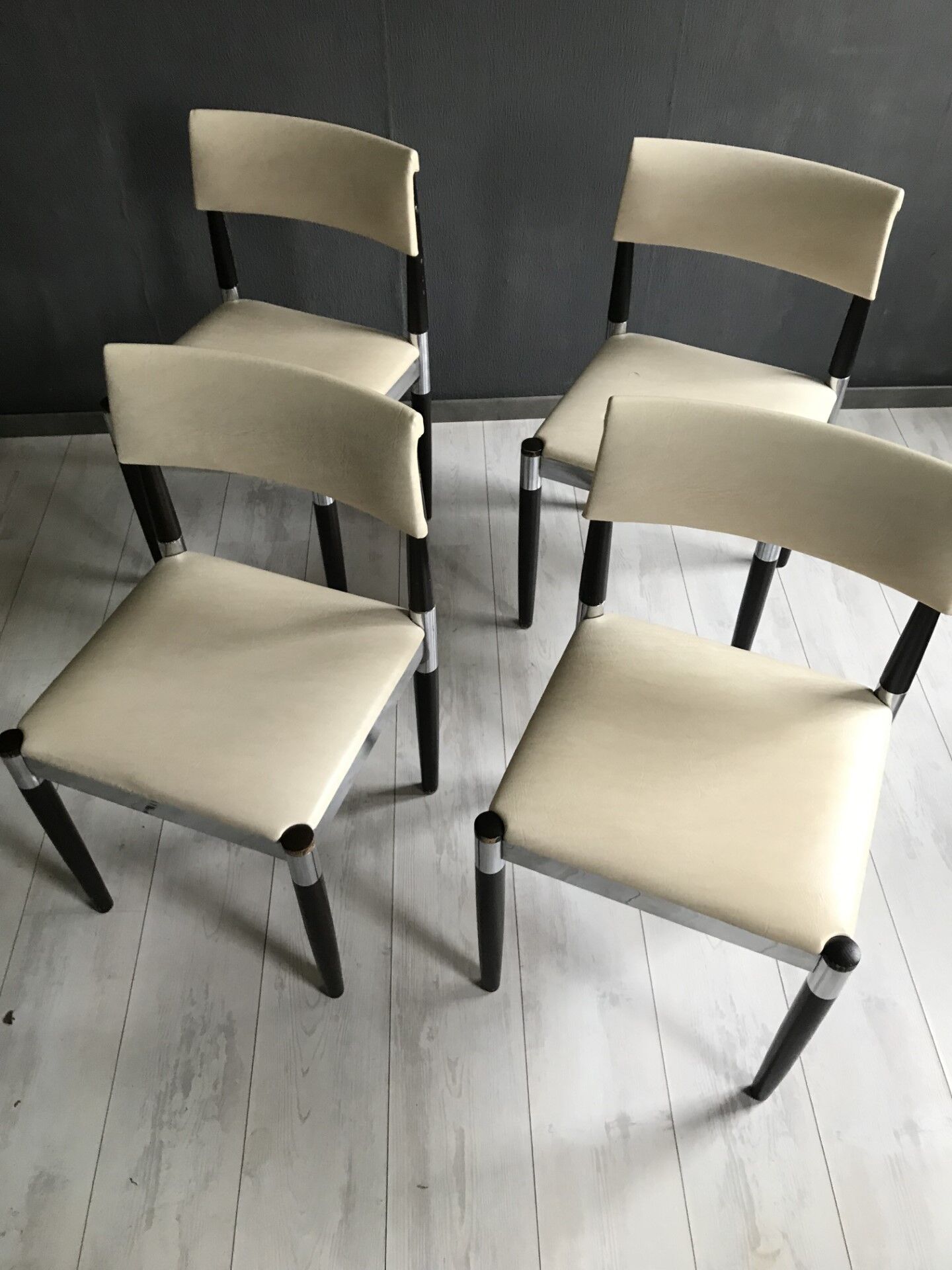 4 x Vintage Dining Table Chairs Chrome Wood 1960s