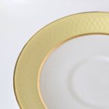 Set of 7 cups and under cups in ceramic Moulin des Loups, yellow, French manufacture,