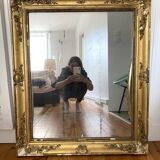 Miroir ancien en bois doré et glace au mercure XIXème, trumeau de cheminée vintage