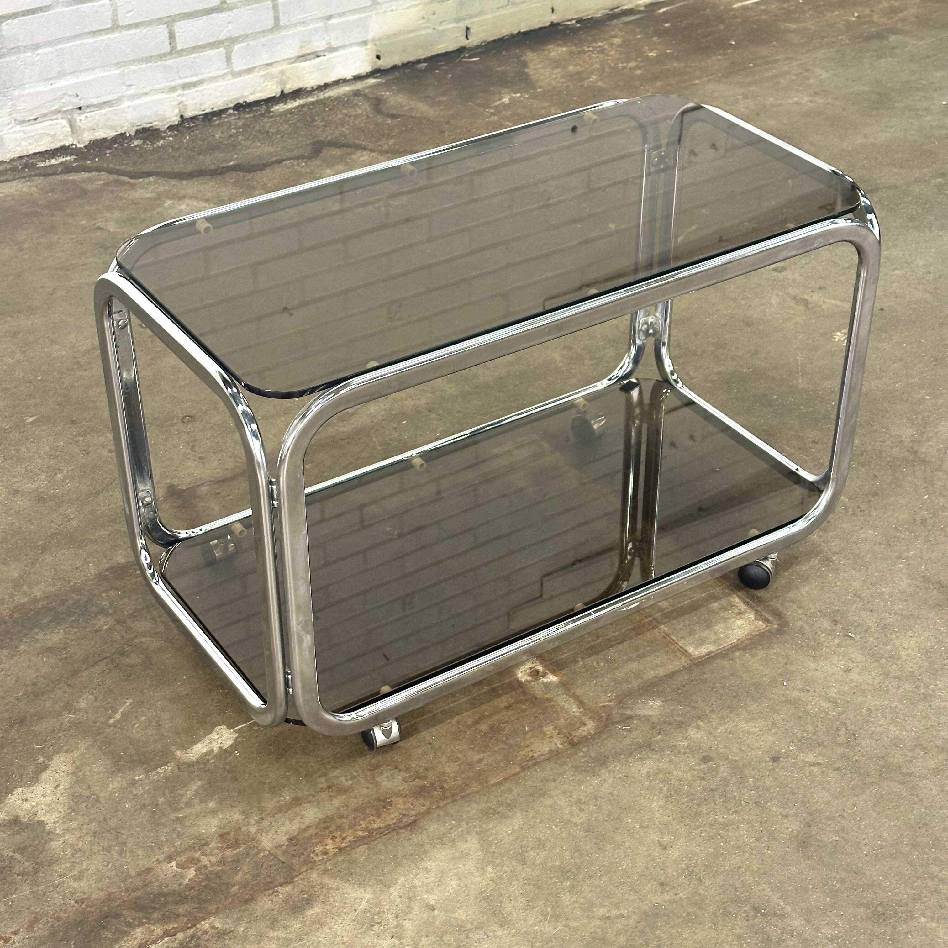 Table basse Space Age avec chrome et verre fumé