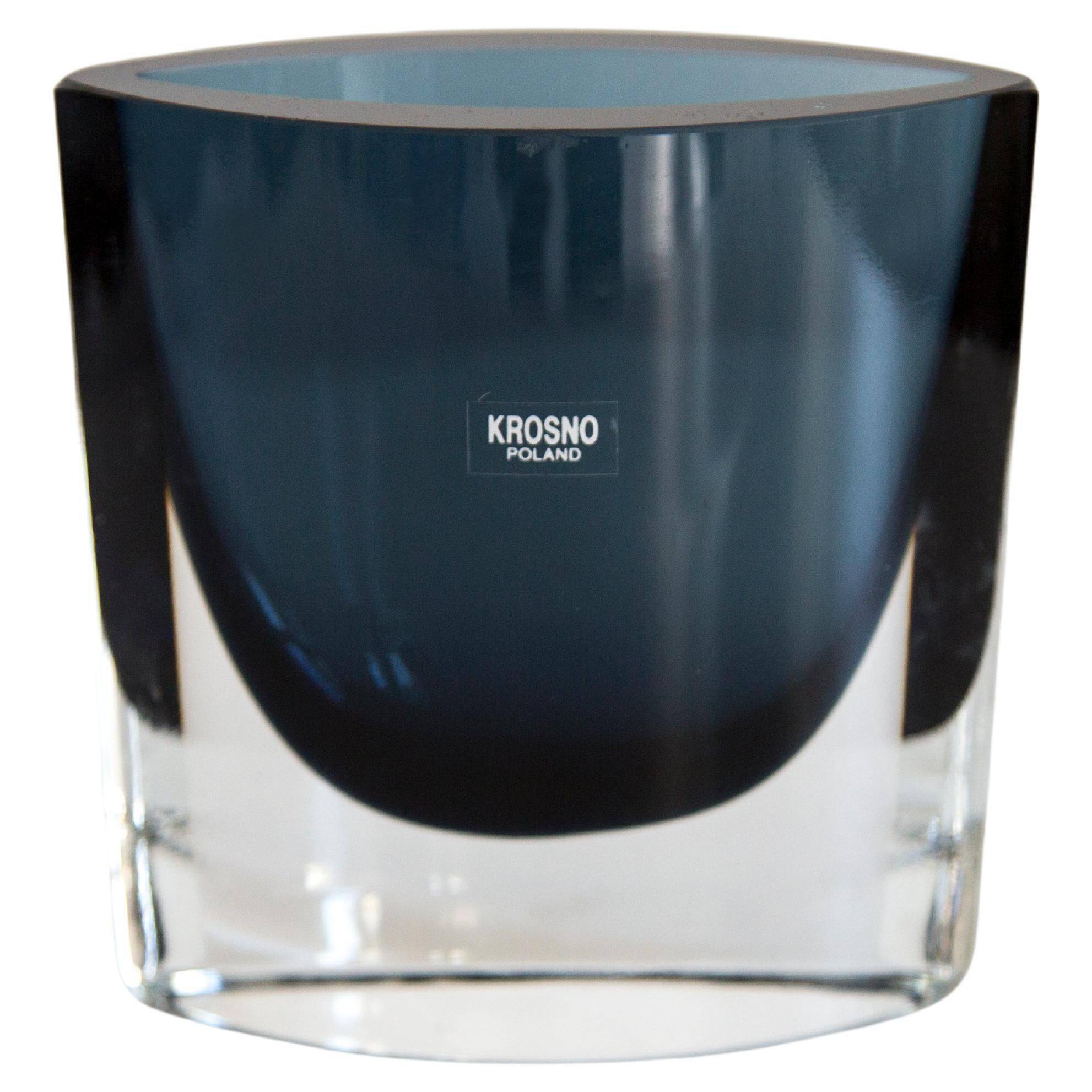 Small artistic blue vintage glass vase from the mid-century, Europe, 1970s.