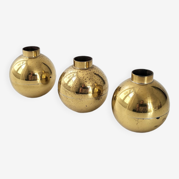 Suite of 3 candle holders in vintage solid brass 1950