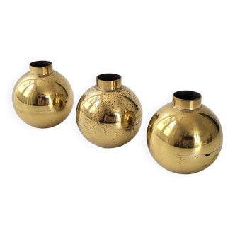 Suite of 3 candle holders in vintage solid brass 1950