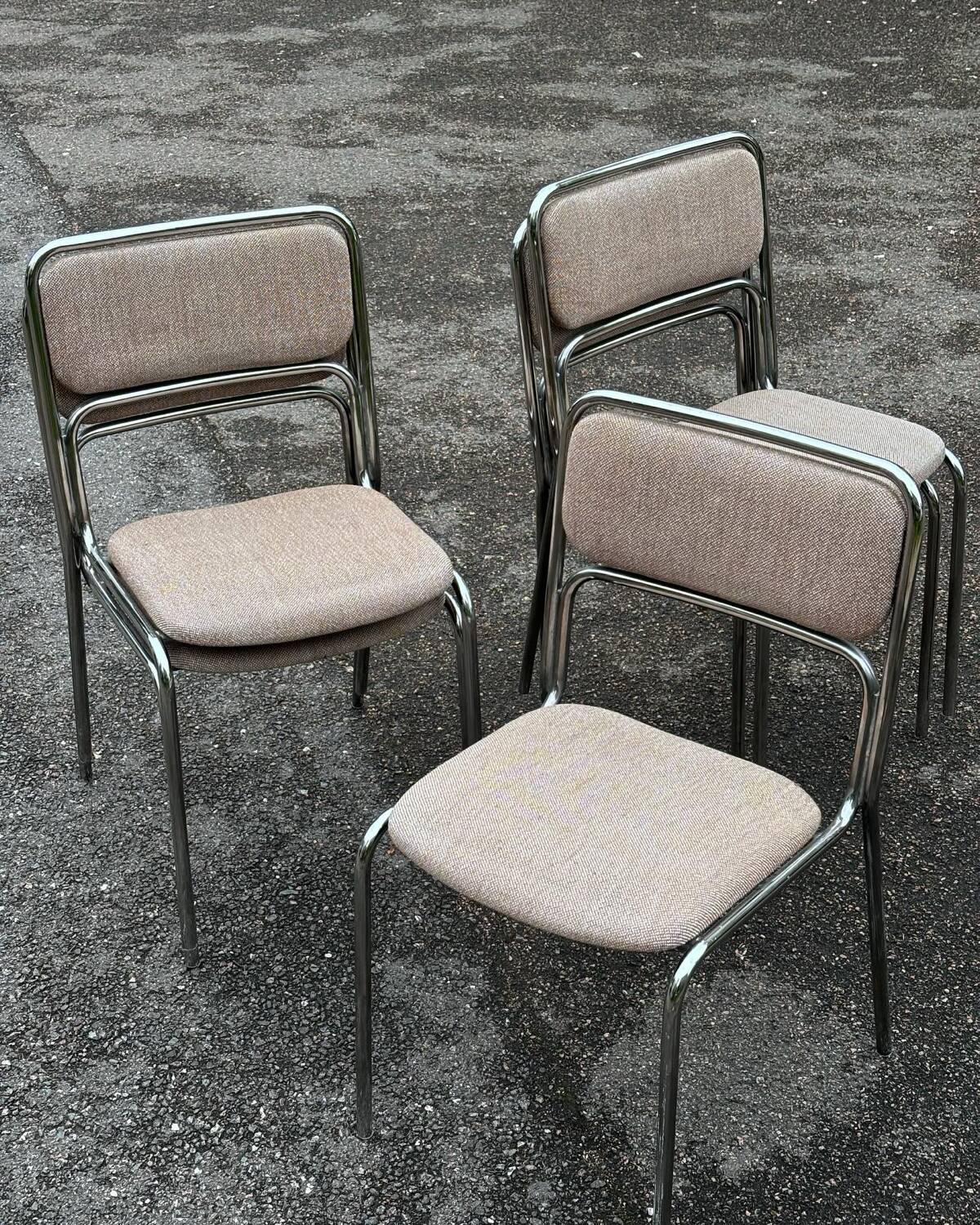1970s designer chairs in metal and fabric