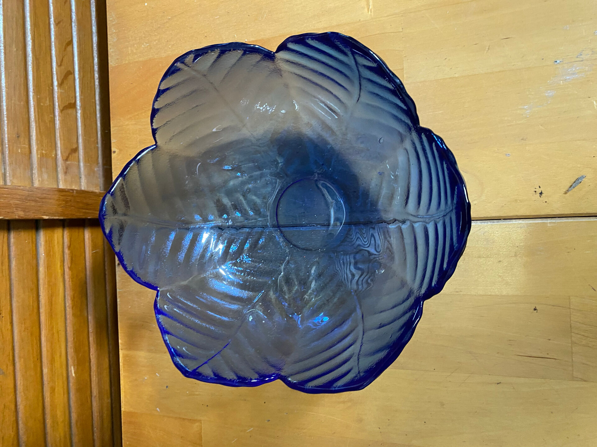 Set of 3 Cobalt Blue Moulded Glass Bowls in Flower Petal Shape Vintage