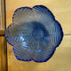 Set of 3 Cobalt Blue Moulded Glass Bowls in Flower Petal Shape Vintage