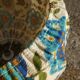 Suspension vintage tissu à fleurs bleues et oranges