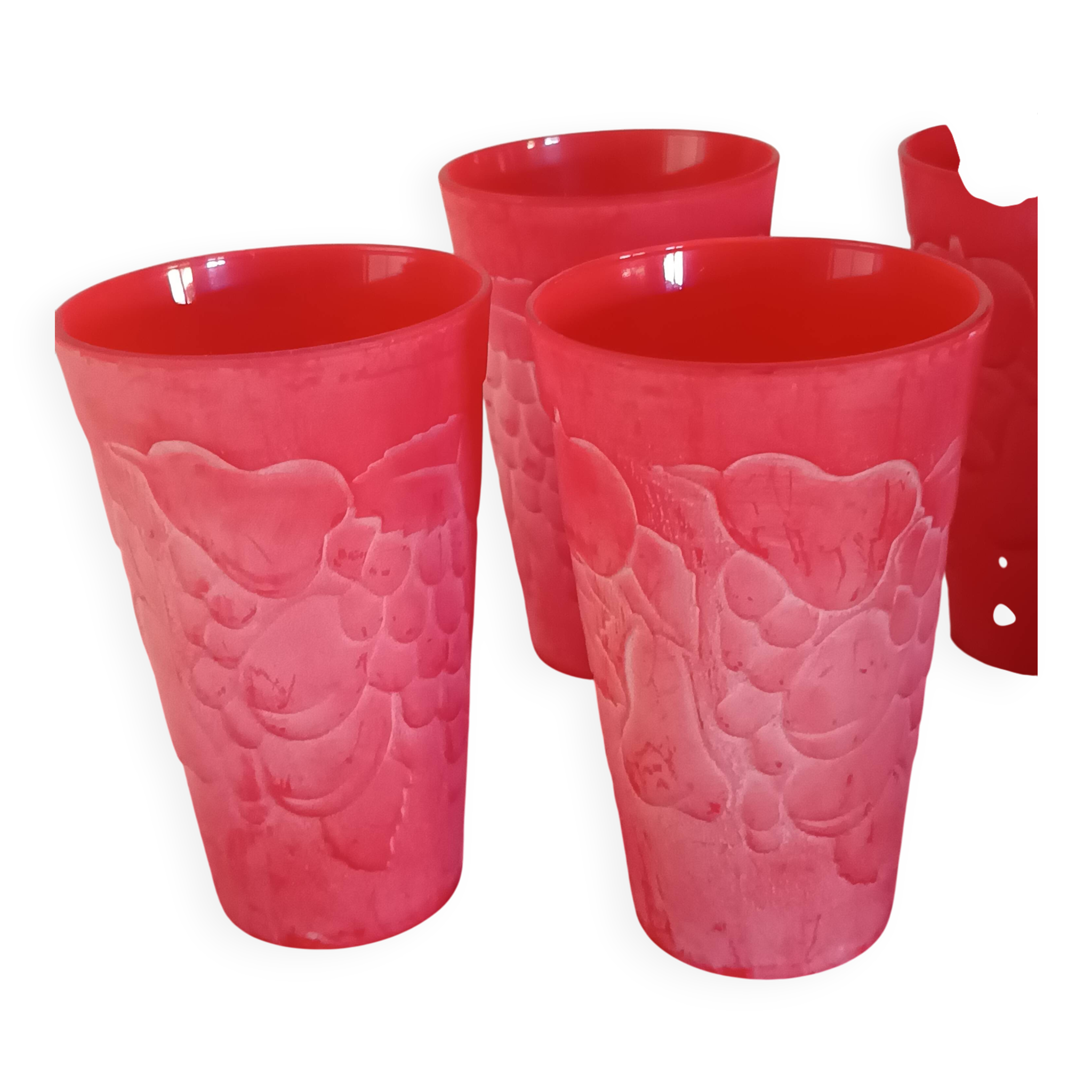 Cervé vintage red frosted glass orangeade set with fruit decoration