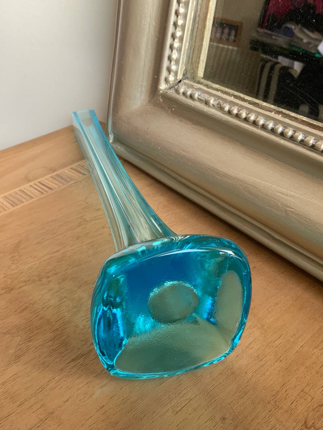 Vase soliflore vintage bleu turquoise - verre soufflé - design années