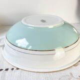 Vintage white and green porcelain tureen, Luneville, Epinay, France, 1950s