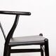 4 Danish chairs, black lacquered wood and leather, Wishbone model, Hans Wegner