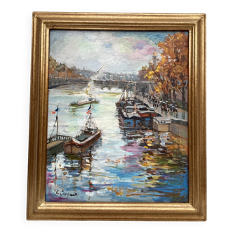 Oil painting on canvas signed “Autumn in Paris” dimensions: height-65cm- width-42cm-