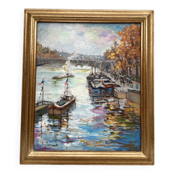 Oil painting on canvas signed “Autumn in Paris” dimensions: height-65cm- width-42cm-