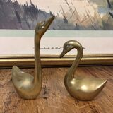 Pair of brass swans
