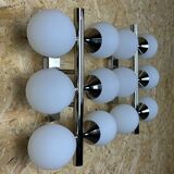 2x 60s 70s 6-bulb Sputnik wall lights by Kaiser Leuchten opal glass