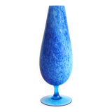 Vase vintage en verre coloré bleu moucheté, opaline