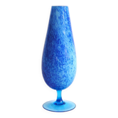 Vase vintage en verre coloré bleu moucheté, opaline