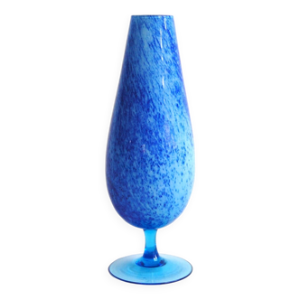 Vase vintage en verre coloré bleu moucheté, opaline