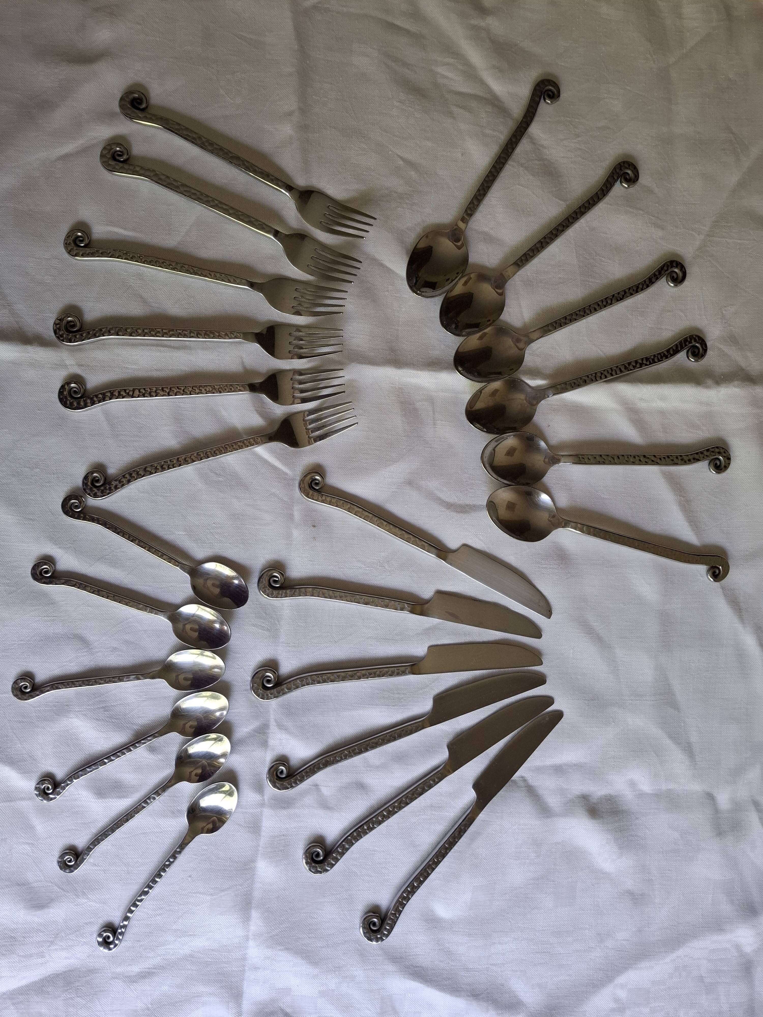 couverts 6 personnes vintage inox spirale martelé