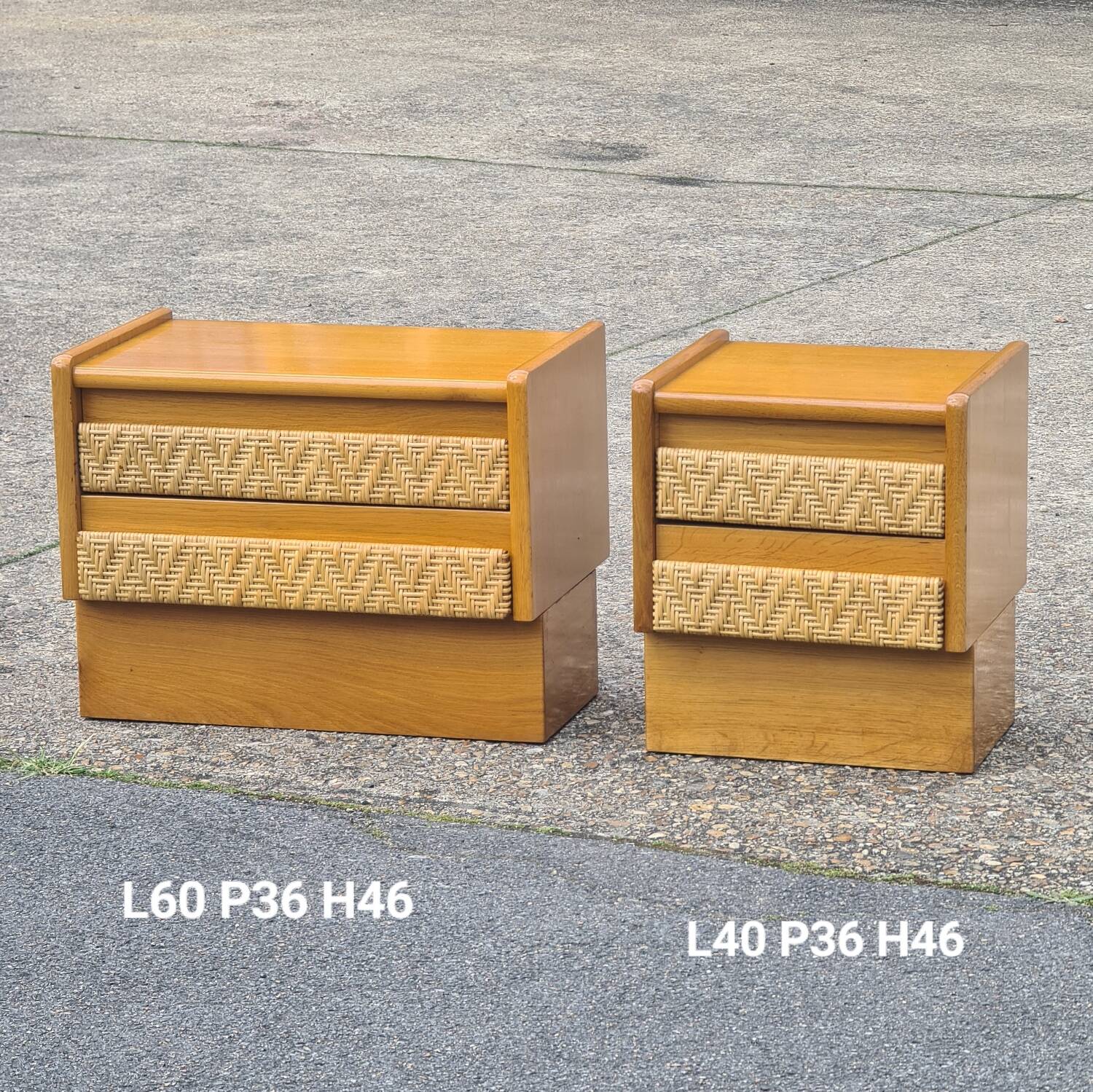 Pair of bedside tables, vintage rattan side furniture 1960