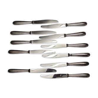 set of 12 Christofle table knives model "pearls" in silver metal from the 60s