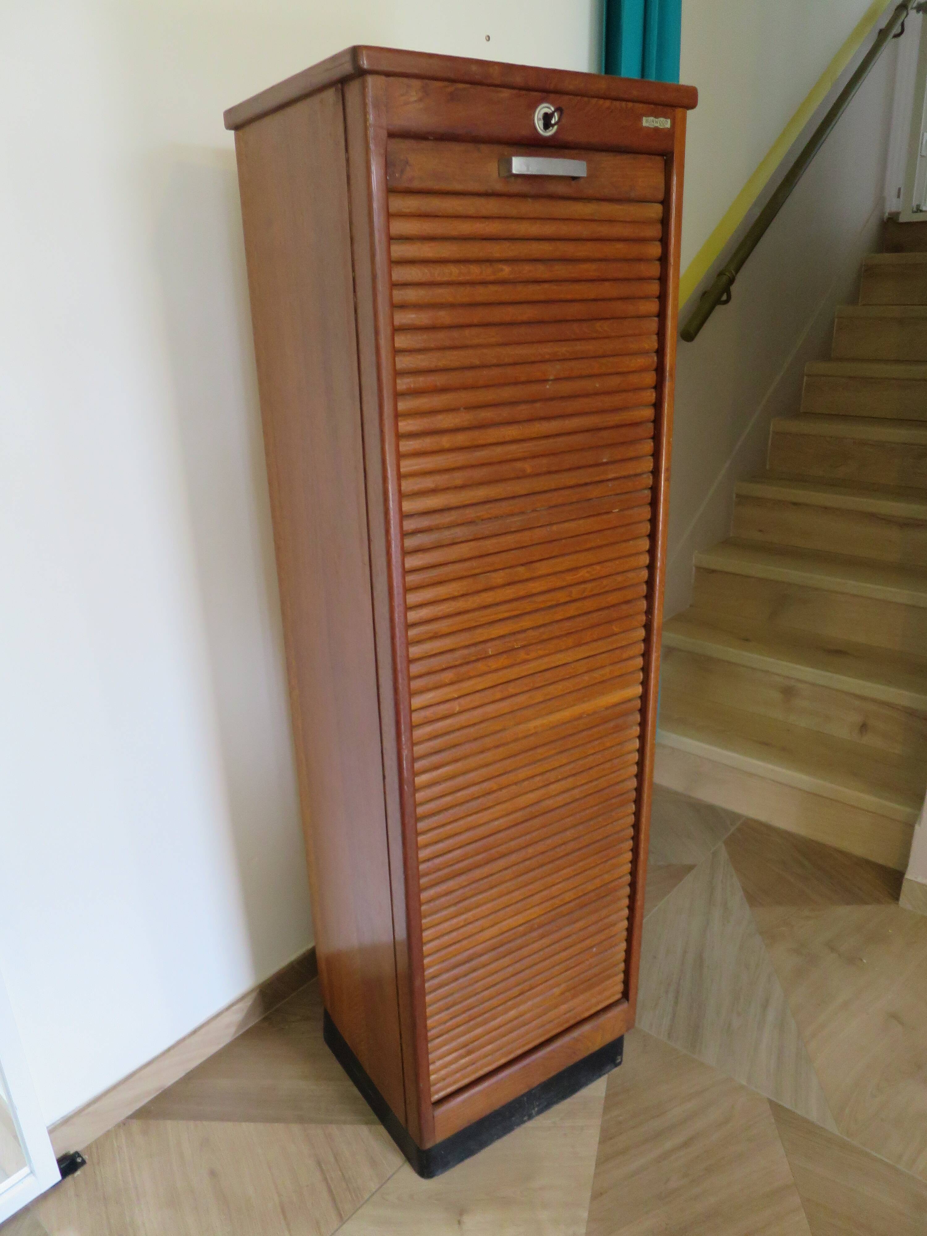 Burwood oak curtain file cabinet, 1960s