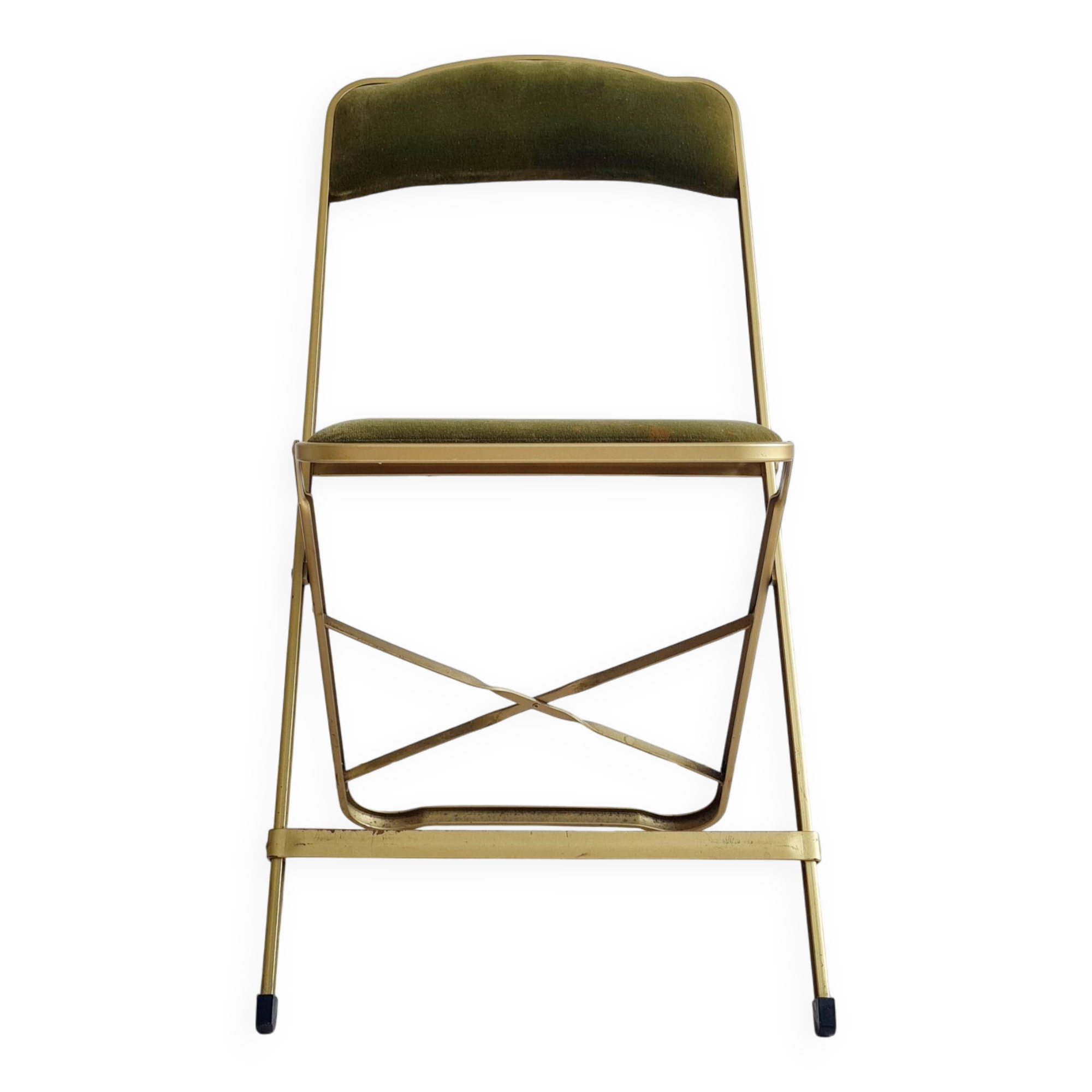Chaise pliante ancienne velours vert