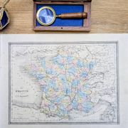 France and departments, old map, printed in 1852. Authentic.