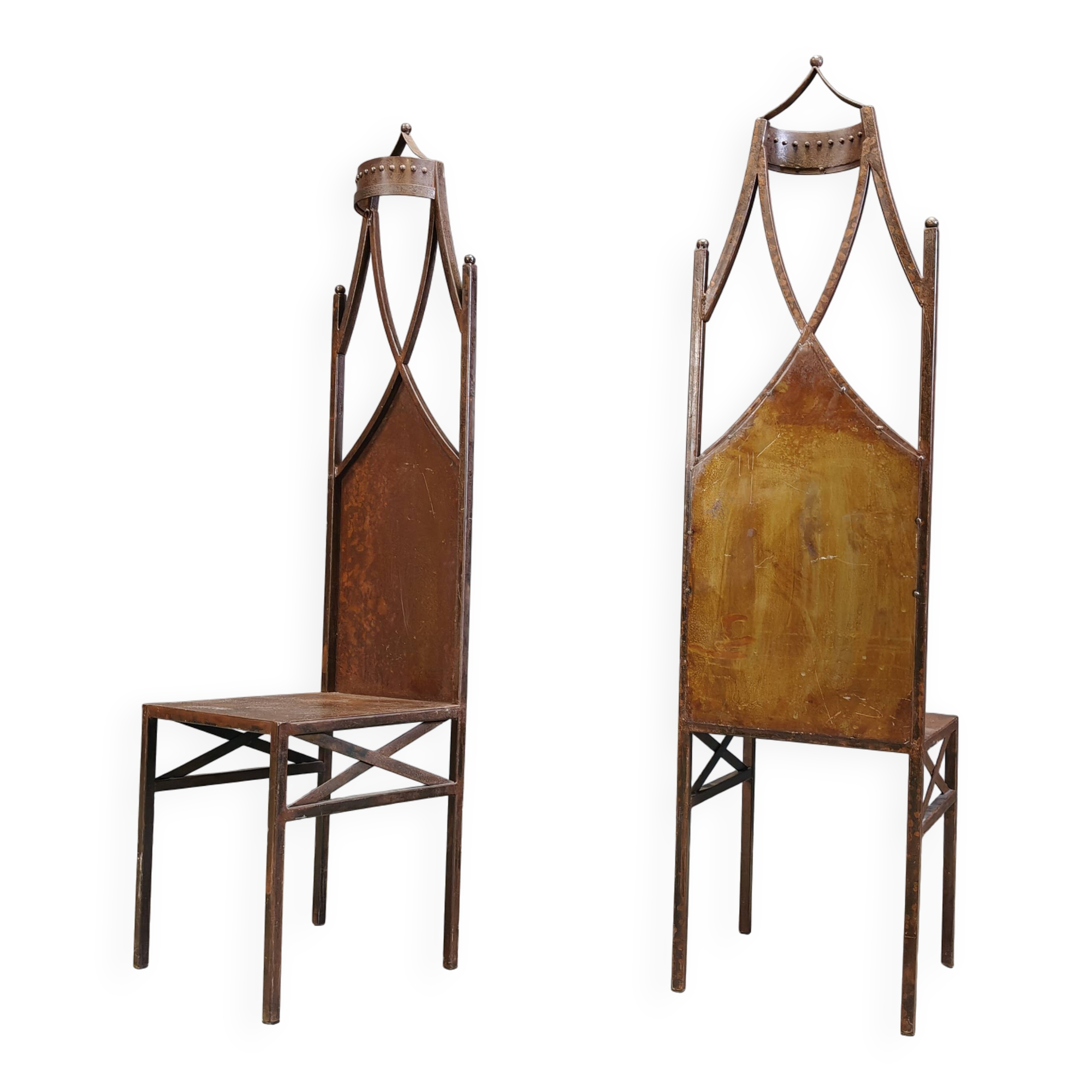 Pair of gothic french high back side chairs, 1960s