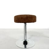 Mid-Century Stools, Chrome & Brown Leather Seat, 1970s, Set of 6