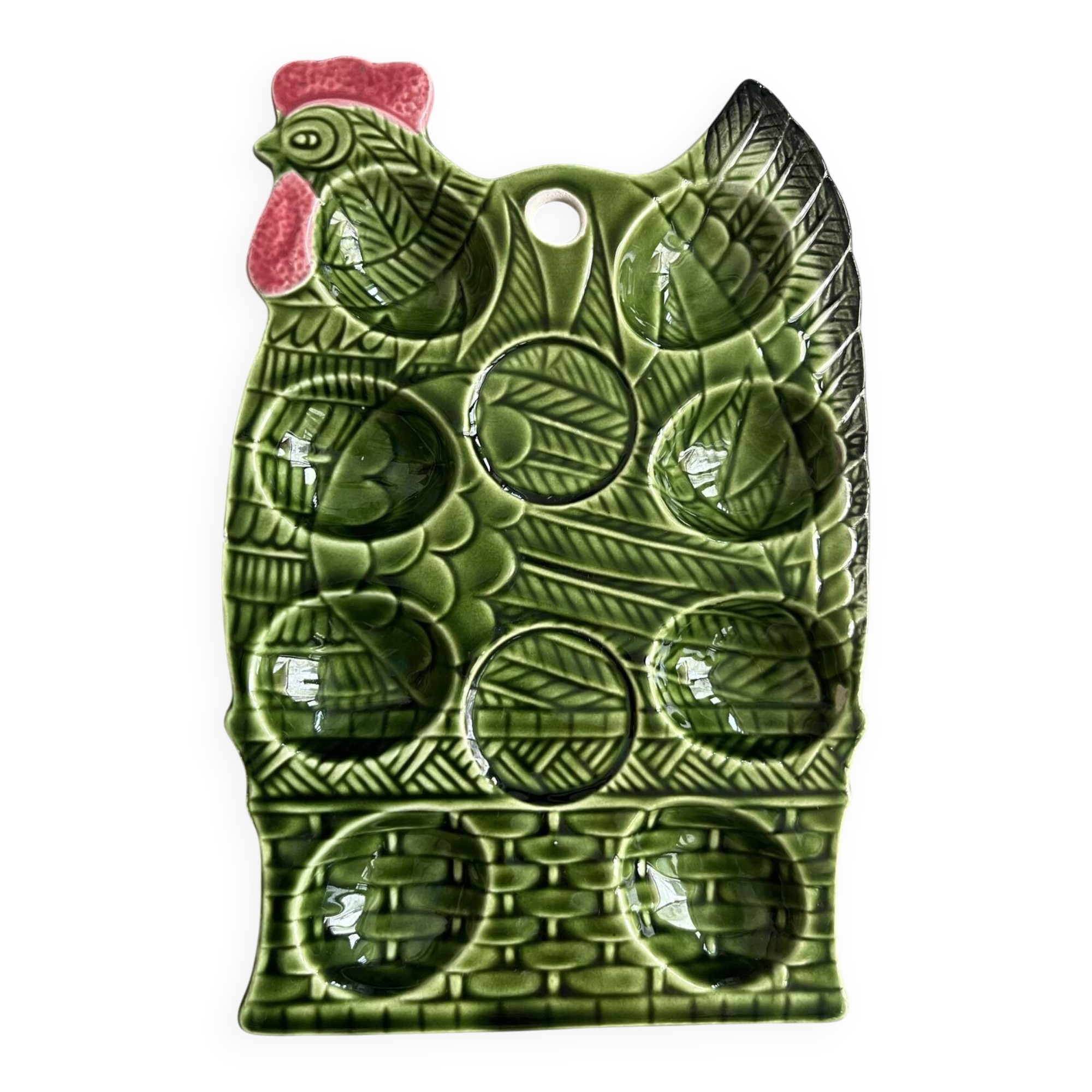 Egg dish barbotine rooster