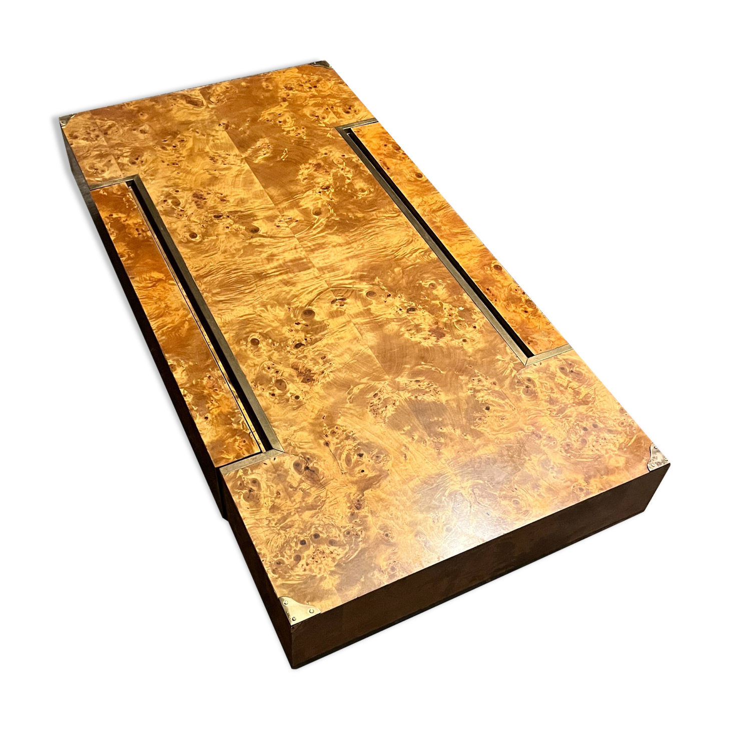 Elm burl coffee table with integrated drawers, Roche Bobois 1970