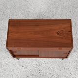 Midcentury Danish cabinet in teak with 1 drawer and 2 sliding doors 1960s