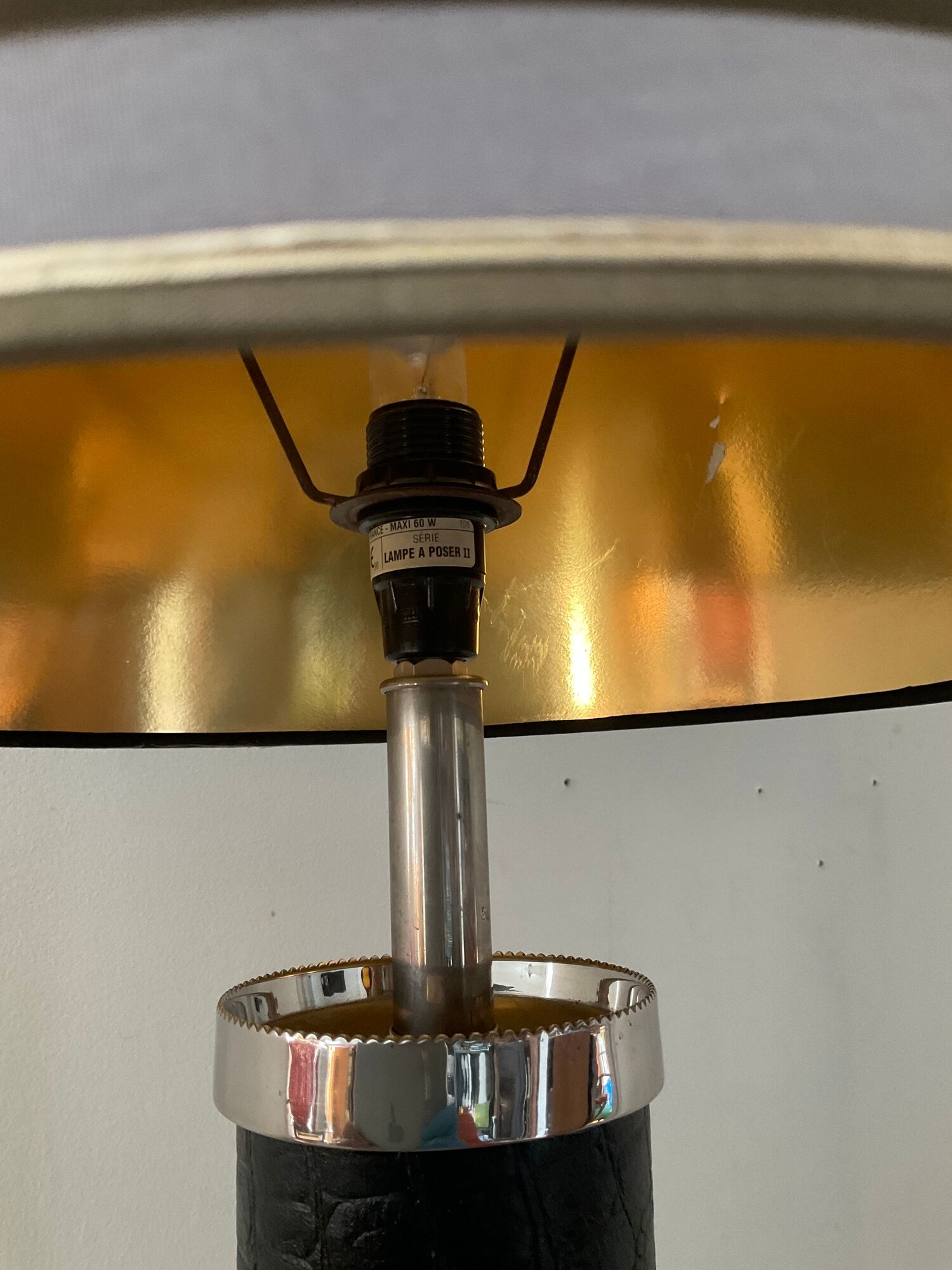 Vintage column lamp in leather and silver brass 60s-70s