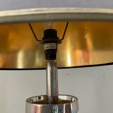 Vintage column lamp in leather and silver brass 60s-70s