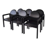 Six fauteuils en cuir noir et bois Bulo
