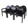 Six fauteuils en cuir noir et bois Bulo