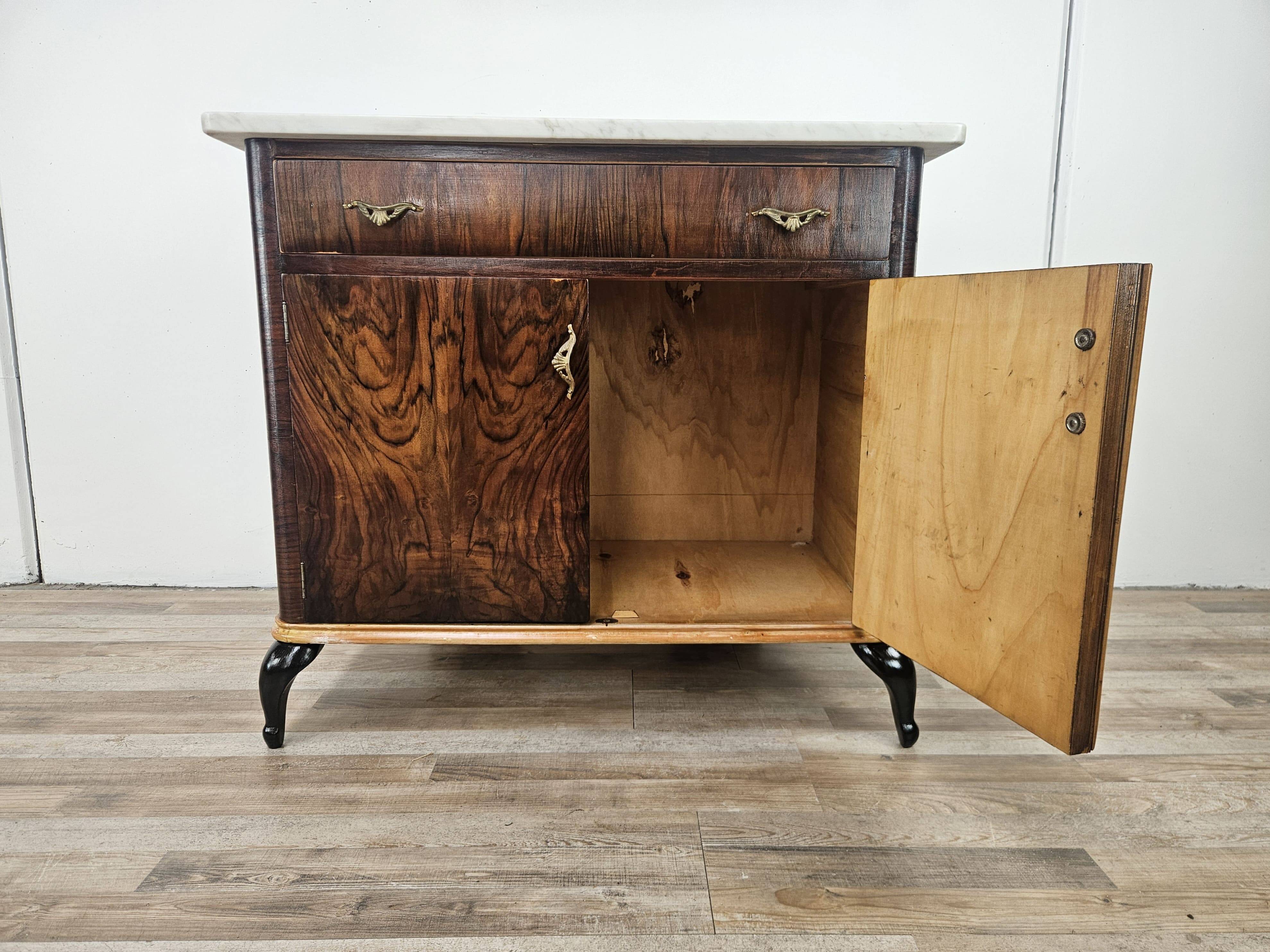 Mahogany burl dressing table with white marble top